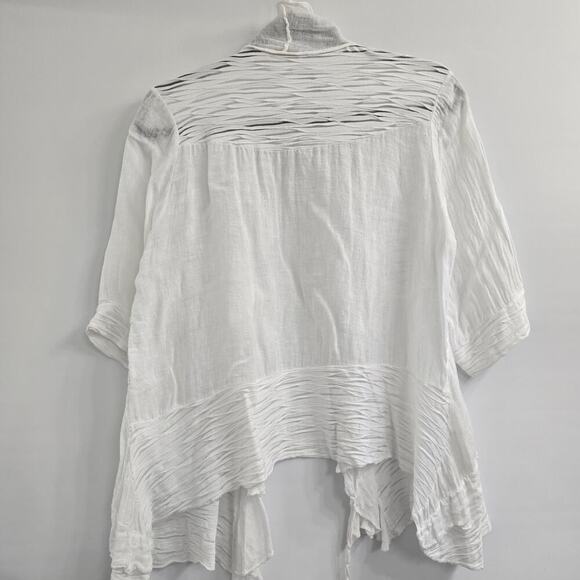 Made in Italy 100% Linen White Ruffle Open Cardigan Boho Lagenlook Coastal Goth - Picture 3 of 7